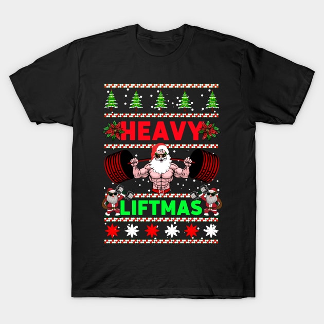 Christmas Santa Heavy Liftmas T-Shirt by AniTeeCreation